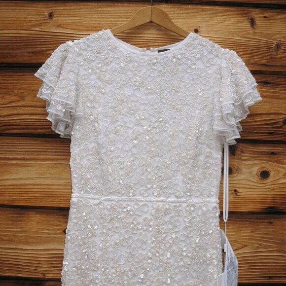 NWT Mac Duggal 10748 White Floral Beaded Gown Dress Size 4 $598 - Picture 8 of 14